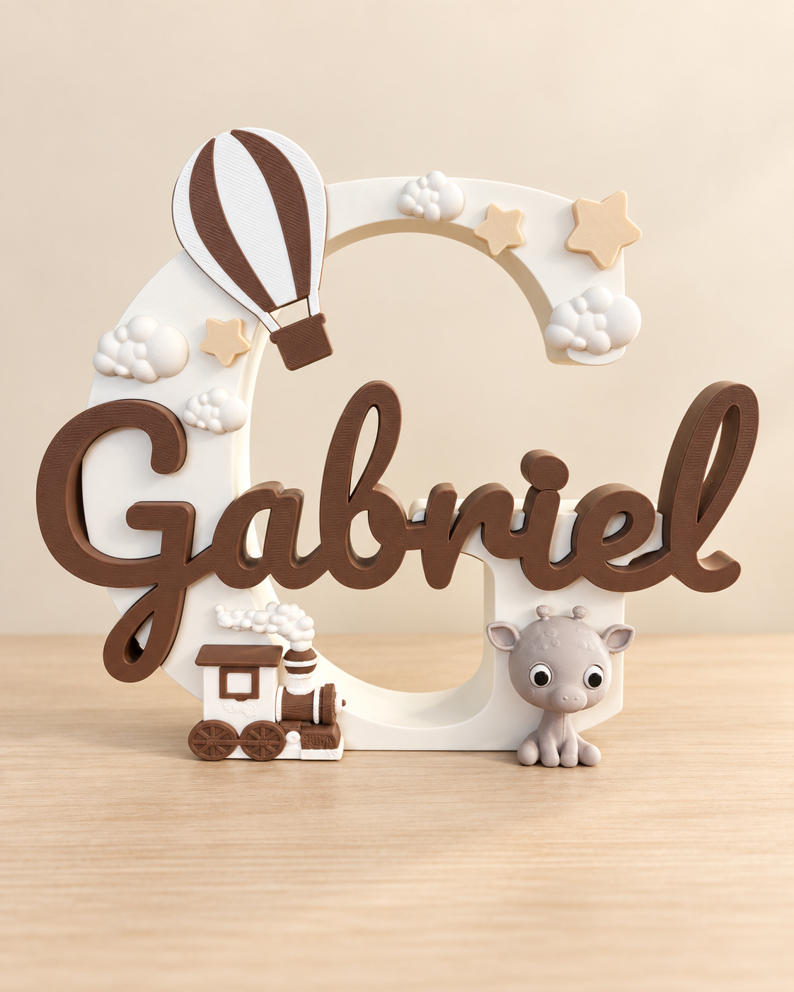 Personalizirano slovo G s imenom Gabriel, balonom, vlakom i životinjicom